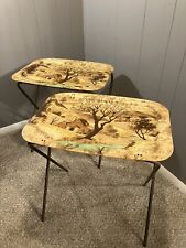 Vintage 1960's TV Trays With Stands Log Cabin Fiberglass picture