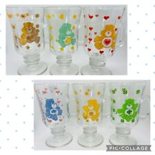 RARE ~ Vintage 1984 Care Bears Footed Pedestal Glass Mug with handle ~ SET of 6 picture