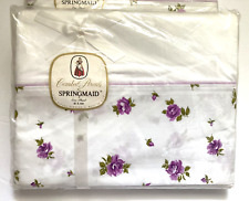 2 New Vtg Springmaid Combed Cotton Percale Purple Roses Full Flat Sheets 81x108 picture