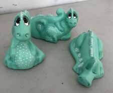 Lot 3 Vintage SIGNED 1996 Hand Painted Ceramic Turquoise Baby Dragon Figurines picture