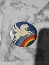 1984  White Flying Pegasus Horse Rainbow Vintage Pin Pinback Button picture