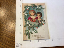 Original Vintage -- embossed A MERRY CHRISTMAS post card - unused, Austria GIRLS picture