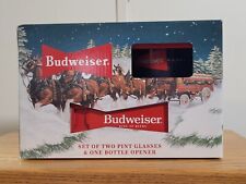 Budweiser Set 2 Pint Glasses Christmas and Bottle Opener, Limited Edition picture