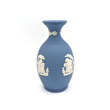 Vintage Wedgwood Blue Jasperware Cameo Bud Vase 5” Cupid England Miniature EXC picture