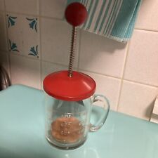 Vintage Hazel Atlas 1950's Glass Food/Nut Chopper Measuring Cup Red Wooden Knob picture