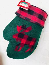 Christmas Stocking MOOSE MITTEN hooked work, buffalo plaid BOYDS unique NEW picture