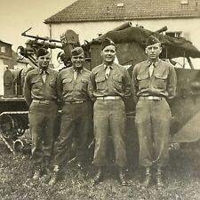 Z2 Photograph 1940's Handsome Group Military Men Posing With Old Tank Europe picture