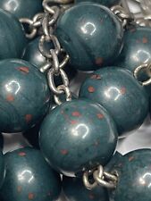 † SCARCE ANTIQUE HALLMARKED STERLING HELIOTROPE BLOOD STONE ROSARY 32
