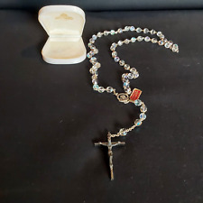 Vintage Roma Italy Rosary Crystal Beads Cross Alpacca Wired, Leatura Alpacca NEW picture