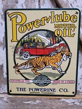 VINTAGE POWER LUBE PORCELAIN SIGN POWERLINE TIGER MOTOR OIL AUTOMOBILE LUBRICANT picture