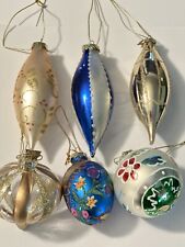 6 THOMAS PACCONI Blown Glass Christmas Tree Ornaments Tear Drop Egg Ball picture