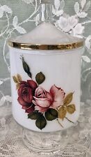 Vintage Very Pretty 8” Apothecary Jar With Rose Motif Gold Trim B48 picture