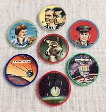 LOT OF 7 VINTAGE 1960's KRUN-CHEE POTATO CHIPS SPACE COINS - USSR THEME picture