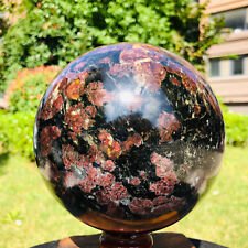 10.78LB Natural red garnet sphere fireworks quartz crystal polished ball decor picture
