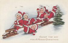 *KAPPY 042418-34 POSTCARD POSTED 1917 CHILDREN SANTA SUITS ON ANTIQUE SLED picture