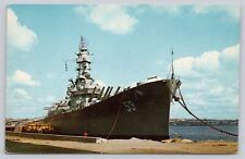 Postcard USS Massachusetts US Navy Battleship Taunton River Mass Unposted picture