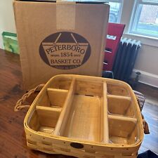 Peterboro Basket Co. Divided Picnic Organizer Wood Leather Handles Plastic Liner picture