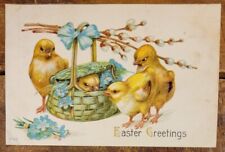 Easter Greetings - Chicks & Basket, Pussy Willow - 1907-1915 Postcard picture