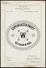 Trademark registration by Benjamin F. Weyman for Copenhagen brand Snuff picture