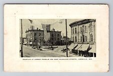 Janesville WI-Wisconsin, Fountain Corner, Franklin St c1942 Vintage Postcard picture