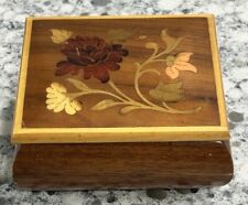 Vintage Reuge Italy Wood Inlay Musical Jewelry Box picture