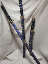 Set of  3 Blue Dragon Kitana Swords/ Blue and Gold with Sheaths picture