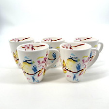 PIER 1 IMPORTS DOLOMITE Set of 5 Ceramic Coffee Cups Blue Bird Cherry Blossom 4 picture