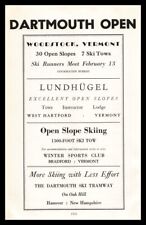 1937 Dartmouth Open Woodstock West Hartford Bradford Snow Ski Areas Print Ad picture