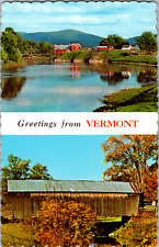 Vintage 1960's Greetings From Vermont, Lakes, Farms, Bridges Vermont VT Postcard picture