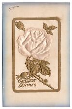 Vintage Embossed Best Wishes Postcard c1910 Rose with Gold Trim and Border picture