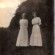 Two Young Women in Matching White Floral Dresses 1910s RPPC Postcard Photo picture
