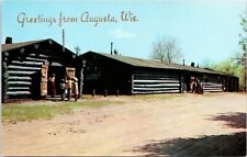 Augusta WI Greetings Logging Camp At Eau Claire Unused Wisconsin Postcard  A110 picture