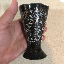 VERY RARE HAND DECORATED GRANITEWARE VASE BLACK & GOLD FLORAL ENAMELWARE ANTIQUE picture