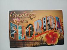 Florida Large Letters Greetings Beach   Vintage Linen Postcard picture
