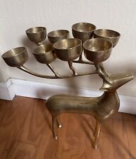 vintage Pair Of Big brass deers Statue Each 8 candles Holder picture