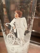 Boy & Antique Bicycle Victorian Mary Gregory Glass Vase Hand Painted circa 1900 picture