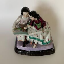 Antique French Boy and Girl Reding Porcelain Inkwell picture