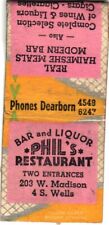 Phil's Restaurant, Bar and Liquor, Two Entrances, Vintage Matchbook Cover picture