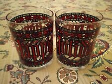 Vtg Happy Holidays Houze Christmas Stained Glass Drinking Glasses Tumblers 2 picture