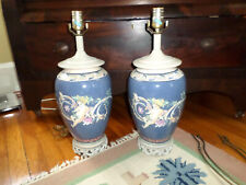 Vintage Pair Large Chinese Porcelain Blue Embossed with Cherubs Table Lamps picture