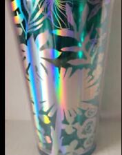 New Starbucks Tropical Leaves Palm Tree Frond Mermaid Cold Cup Tumbler -No Straw picture