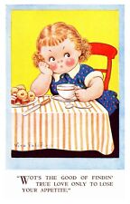 Vera Paterson Girl Having Tea, Wot's the Good Findin'True Love 1223 Postcard S12 picture