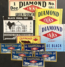 Vintage 10 Piece Lot of Diamond Ink Box & Bottle Labels 1940 – 1960 