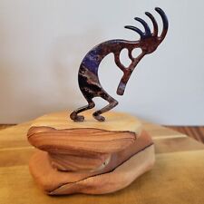 Lazart Kokopelli Metal Figurine Flute Dancer on Stone Southwestern Sculpture picture