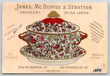 1882 JONES McDUFFEE STRATTON CROCKERY CHINA LAMPS CALENDAR VICTORIAN TRADE CARD picture