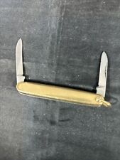 Vintage Voos Fob Knife Stainless Blades Gold Tone Handle USA picture