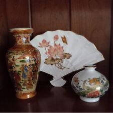 Vtg Japanese Porcelain Mini Vases & Fan Shaped Trinket Dish picture