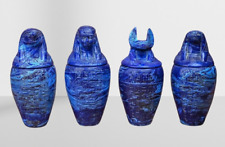 RARE EGYPTIAN ANTIQUES 4 Canopic Jars Large Sons God Horus Of Malachite Stone picture