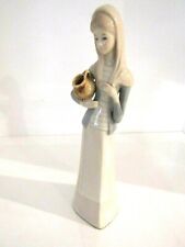 Vintage Porcelain Figurine Woman Holding Jar Gloss Finish 11” Tall picture
