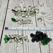 READ Vintage MCM Mini Glass Grapes Cluster Lot of 4 Wired w/ Leaves Mid-Century picture